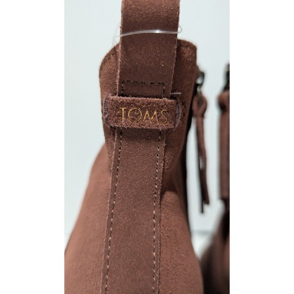 TOMS Sutton Boots Womens Size 8.5 Chestnut Suede Ankle Zip Wedge Heel Shoes NEW - Picture 7 of 15